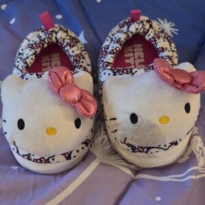 Hello Kitty Girls Slippers White Pink Bow Non-Slip Indoor Size 5-6